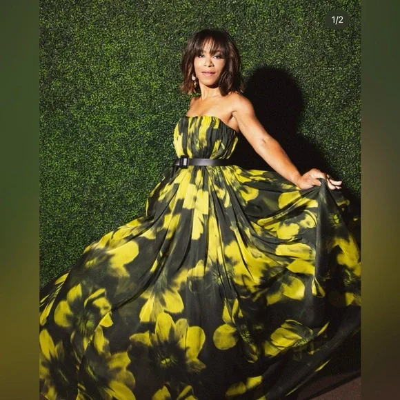 $795 HALSTON Claudette Floral Print Chiffon Strapless Gown Dress size 2 NWT - Picture 8 of 16